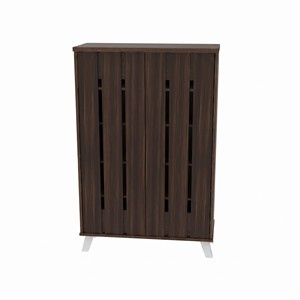 Meuble à chaussures moderne 25_0022 contemporain à 5 niveaux en bois avec portes à lattes verticales, organisateur d'entrée respirant, mobilier de maison - Product Image 3