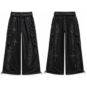 <b>Men's</b> Vintage Gothic Wide Leg Cargo Pants Customized Colors <b>Cross</b> Print <b>Chains</b> Elastic Waist Breathable Lightweight Worsted - Product Image 4