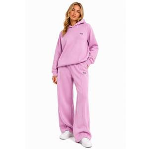 Sweat à capuche essentiel ample lilas à manches raglan pour femme, ensemble de survêtement sport et détente, avec pantalon de jogging personnalisé en molleton épais à jambe large, idéal pour un usage quotidien confortable - Product Image 1