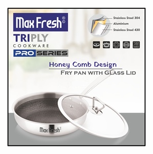 Maxfresh Pro Series Sustainable Stainless Steel Non-Stick 2-Piece Cookware Set Triply Honeycomb Fry Pan Glass Lid <b>for</b> Gas - Product Image 3