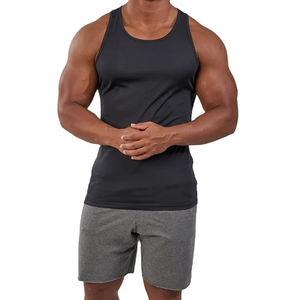 Custom Front Logo Wholesale Price Men's <b>Black</b> Solid Color O-Neck <b>Tank</b> <b>Top</b> Quick Dry Eco-Friendly <b>Knitted</b> Casual Workout Gym Wear - Product Image 1
