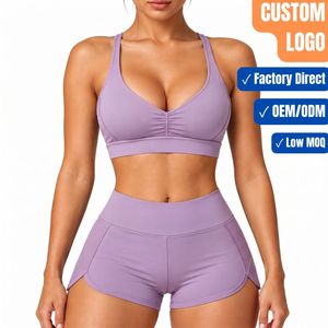 Custom Logo Women 2 Piece <b>Yoga</b> Set High Waist <b>Yoga</b> <b>Shorts</b> and Padded Bra Set Workout Gym Clothing for Sports & Outdoors - Product Image 1