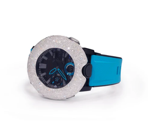 Reloj de lujo para mujer, redondo, de acero inoxidable, con correa de silicona azul y bisel brillante, cronógrafo analógico-digital de 42 mm. - Product Image 2