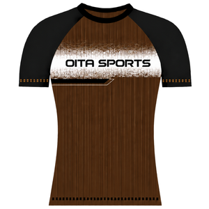 <b>Brown</b> Black Raglan Sports Jersey Short Sleeve Crew Neck Lightweight Breathable Athletic Training Team Uniform Performance <b>Shirt</b> - Product Image 1