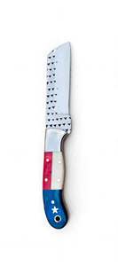 Outil utilitaire artisanal en acier à haute teneur en carbone, manche patriotique en résine osseuse rouge, blanc et bleu, avec renfort en acier inoxydable - Product Image 5