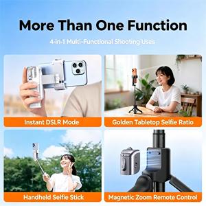 Trépied perche à selfie extensible avec télécommande sans fil et contrôle du zoom, support de téléphone pliable tout-en-un avec clip manuel pour le vlogging - Product Image 5