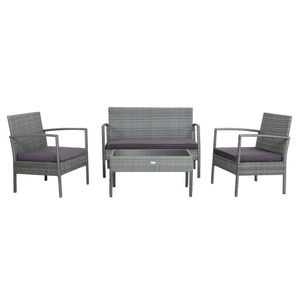 Ensemble de jardin en rotin d'extérieur 4 pièces avec coussins confortables pour la conversation - Product Image 1