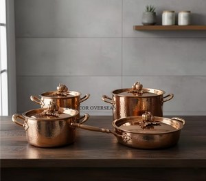 Ensemble de casseroles en acier inoxydable martelé à la main, finition dorée, design européen, écologique, pour hôtels et restaurants (vente en gros) - Product Image 2