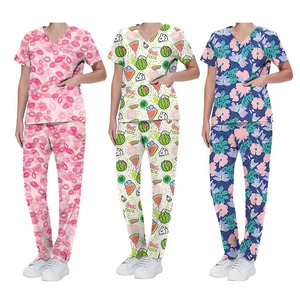 Custom Women's Medical Scrub Set V Neck Hospital <b>Nursing</b> Uniform Polyester Jersey Top and Pants OEM - Product Image 1