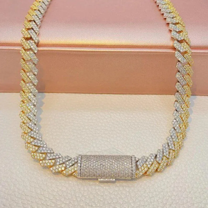 Chaîne de luxe hip-hop Cuban Link Iced Out, bicolore or jaune et or blanc, avec fermoir entièrement pavé de diamants - Product Image 2