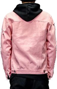 Veste en jean vintage déchirée pour homme, style décontracté, hiver, avec broderies et patchwork de boutons, personnalisable, streetwear - Product Image 2