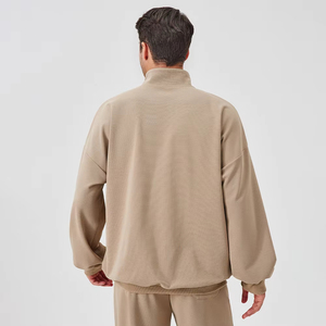 Sweat-shirts sportifs à col zippé pour hommes avec logo personnalisé, en coton poly respirant, sweat-shirts à col zippé brodés en coton - Product Image 4