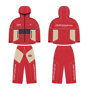 Traje Cortavientos para Hombre, 120 GSM, Tela Taslon de Poliéster Premium, Paneles Rojo, Negro y Beige, con Capucha, Sublimación Personalizada por Transferencia de Calor - Product Image 1