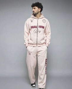 Men <b>Pink</b> <b>Tracksuit</b> Set Full Sleeve Hooded Solid Color Casual Wear Breathable Cotton Drawstring Pants Side Pockets Winter Style - Product Image 6