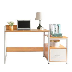 Scrivania per Computer FCH in Truciolato Triaminico Color Faggio con Tubi in Ferro Bianco, 2 Porte USB, 2 Prese Multiple e Funzione di Ricarica Wireless - Product Image 5