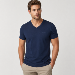 Camiseta de Manga Corta con Cuello en V para Hombre F2WIN, Negra, Corte Regular, Informal, de Forro Polar, Poliéster/Algodón, Transpirable, Diseño Sólido, Logotipo Frontal - Product Image 6