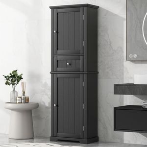 Mobiletto Alto da Bagno Autoportante con Ripiano Regolabile e Cassetto in MDF con Finitura Verniciata - Product Image 2