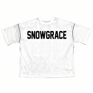 Snowgrace Mesh T-<b>Shirt</b> Men's Oversized Short Sleeve Breathable Casual O-Neck White Letter Print Style - Product Image 1