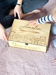 Newborn Baby Girl First Birthday Welcome Signs Embossed Wooden <b>Keepsake</b> Gift <b>Box</b> for Christmas - Product Image 2