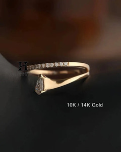 <b>Dainty</b> Pear Shape Drop Diamond Bypass <b>Ring</b> Minimalist Sparkling Pave Wrap Band Elegant Wedding Anniversary <b>Ring</b> - Product Image 6