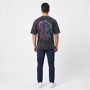 T-shirt pour homme en coton jersey délavé à l'acide, manches courtes, col rond, coupe classique, décontracté, avec logo frontal, anti-boulochage - Product Image 3