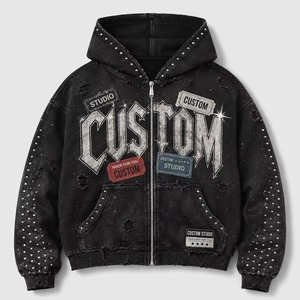 Sweat à capuche zippé surdimensionné personnalisé en molleton de coton, coupe ample à épaules tombantes, options DTG DTF disponibles, MOQ 10 - Product Image 3