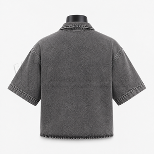 Camisa de Mezclilla de Manga Corta para Hombre, Estilo Vintage, Lavada, Talla Grande, Fabricante de Ropa con Etiqueta Privada OEM ODM - Product Image 3