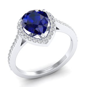 Bague REYES au design tendance en or massif 14 carats avec saphir bleu taille poire 2 carats, bijoux de luxe en moissanite certifiée GRA, cadeaux - Product Image 2