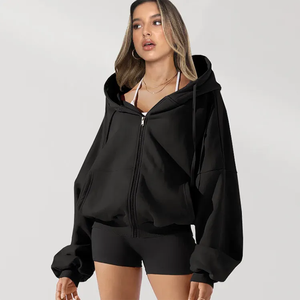 Sudadera con Capucha Extra Grande para Mujer, Personalizada, Negra, 100% Algodón Felpa, con Logotipo Personalizado, Hombros Caídos, Estilo Casual para Invierno - Product Image 4