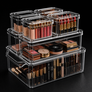 Clear Makeup Organizer Bins for Cosmetics, Lipsticks, Brushes, Skincare, Beauty Tools & Vanity <b>Storage</b> <b>Solutions</b> - Product Image 1