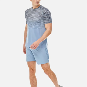 Ensemble de t-shirts sportifs pour homme, imprimé dégradé bleu, col rond, tricoté en polyester et élasthanne, séchage rapide, vêtements d'été - Product Image 3