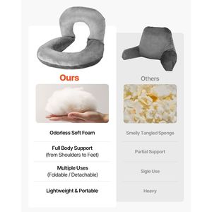 Large Size U-<b>Shaped</b> Grey Velvet Reading & Bed Rest <b>Pillow</b> Soft Washable Back <b>Pillow</b> for Reading Gaming & Working - Product Image 3