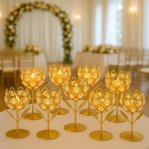 Porte-bougie en cristal doré en forme de tulipe pour la décoration de la maison - Product Image 6