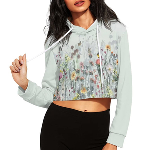 Sudadera con Capucha Corta con Estampado Floral para Mujer, Sudadera de Manga Larga, Transpirable, Tejida, Estilo Primavera - Product Image 1