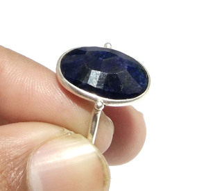 Bague en saphir bleu naturel, argent sterling 925, faite à la main, style bohème, forme ovale, certifiée par une tierce partie, bague statement - Product Image 3
