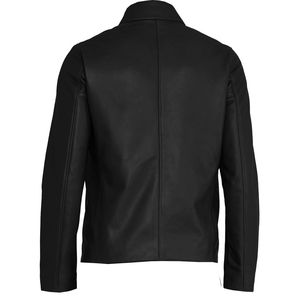 Veste moto décontractée pour homme en cuir PU noir, écologique, avec fermeture éclair, col roulé, coupe classique, style hiver - Product Image 3