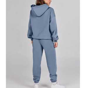Conjunto Deportivo de Forro Polar con Capucha para Mujer, Color Sólido, Transpirable, Manga Larga, Corte Regular, Sudadera Informal con Bolsillos Laterales, Otoño - Product Image 3