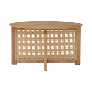 High Quality Solid Wood <b>Round</b> Coffee <b>Table</b> Natural <b>Rattan</b> Inlay Center <b>Table</b> Ash Color Finish Luxury Lounge Tea <b>Table</b> - Product Image 3