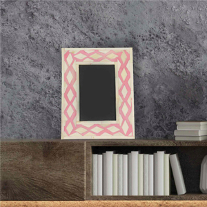 Modern Handmade Bone Inlay Picture <b>Frame</b> with Customizable Size & Shape and <b>Pink</b> Geometric Pattern Decorative Wall Art - Product Image 1