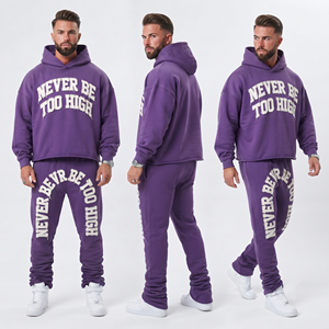 Conjunto Deportivo Personalizado OEM, Sudadera con Capucha Oversize y Pantalones Deportivos de Felpa de 400 GSM con Bordado Desgastado, para Hombre - Product Image 5