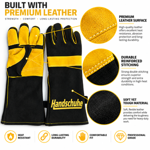 Leather Safety Gloves Full Finger Black Yellow <b>Outdoor</b> Work Non Slip <b>Hook</b> And Loop Closure Unisex All Seasons - Product Image 4