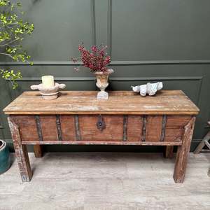 Reclaimed Teak Lift Top <b>Console</b> <b>Table</b> Rustic Solid Wood Entryway Storage Trunk Hallway <b>Sofa</b> Stand Farmhouse Living Room - Product Image 5