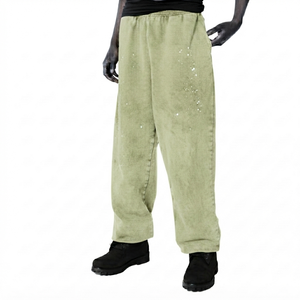 Men's Olive Green <b>Harem</b> Pants Elastic Waist Canvas Casual Washed Breathable Autumn Style Midweight Flat Front Joggers - Product Image 1