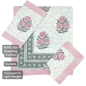 Parure de lit florale 3 pièces en coton 100% de qualité supérieure, imprimée à la main au bloc, taille King, teinture non toxique, respectueuse de la peau, multicolore - Product Image 4