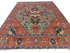 พรมขนแกะสไตล์เปอร์เซียทำด้วยมือ-พรมโอเรียนเต็ลแท้รูปทรงเรขาคณิตสีแดงสนิมแบบดั้งเดิมสำหรับห้องนั่งเล่นและห้องนอน - Product Image 2