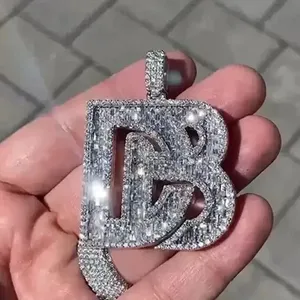 Custom <b>Initial</b> Letter Iced Out <b>Pendant</b> Hip Hop Jewelry 925 Sterling <b>Silver</b> Moissanite Diamond Look Bling Alphabet <b>Pendant</b> - Product Image 1