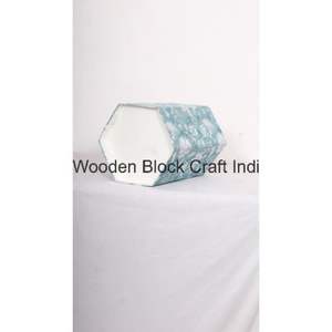 Indian Handmade Rajasthan hexagonal Rolling Cover Type Open Top Geometric <b>Pattern</b> Wood Eco Friendly Decorative dust Bin - Product Image 3