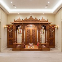 Mandir en teck moderne au design attrayant pour salon avec motif Om, rangement intégré, durable, taille personnalisable, meuble élégant pour la maison