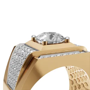 IGI Certified & VVS Clarity Crown Imperium Men's <b>Diamond</b> <b>Ring</b> Lab Created Yellow Gold <b>Diamond</b> <b>Ring</b> Round Cut <b>Ring</b> for Wholesale - Product Image 4