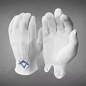 Gants maçonniques en coton blanc de haute qualité avec emblème Shriner |   Fournisseur de gants de parade maçonniques - Product Image 3